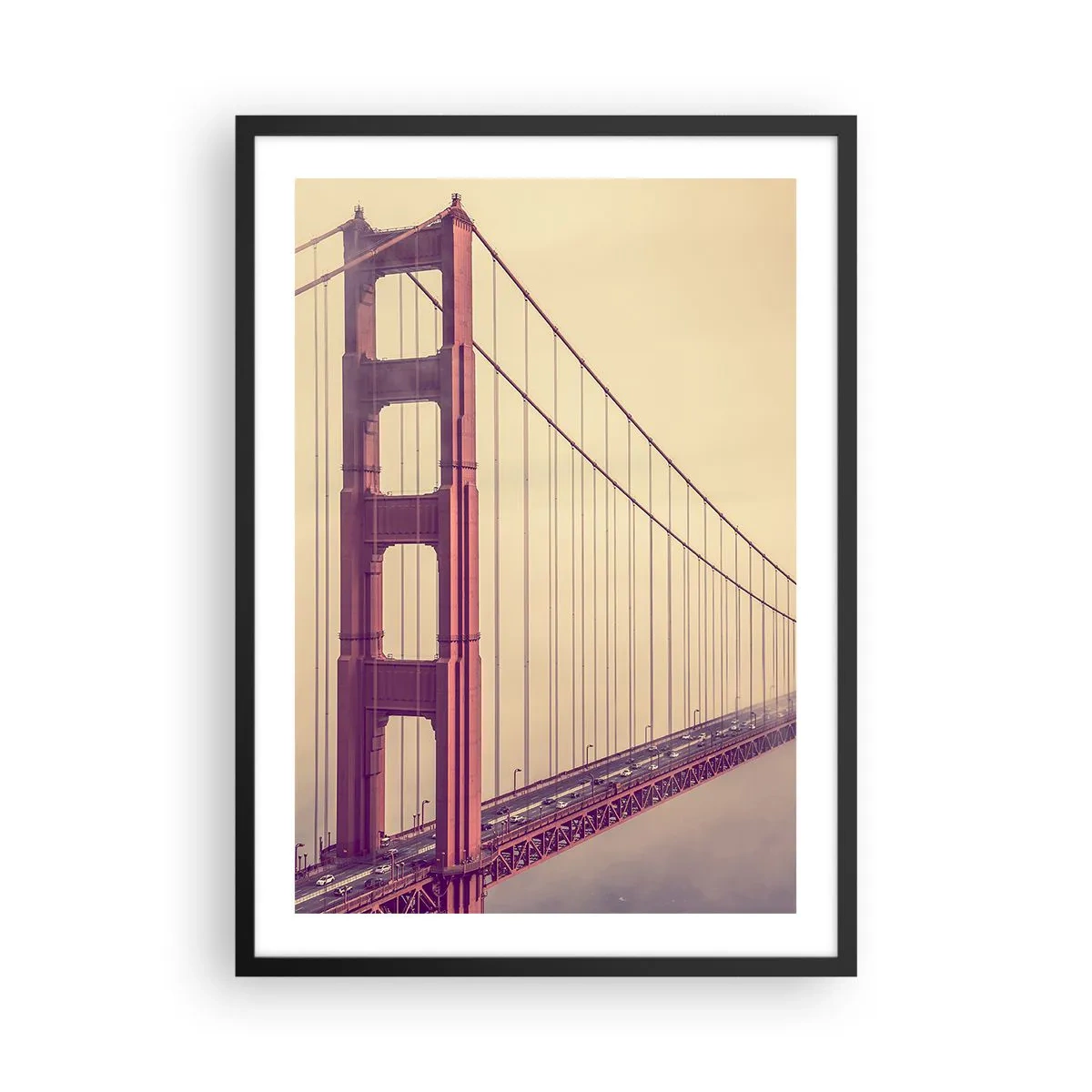 Pôster com moldura preta - Ponte Golden Gate em névoa vintage - 50x70cm - Entre o céu e a terra - Decoração de parede moderna para a sala de estar e quarto ARTTOR