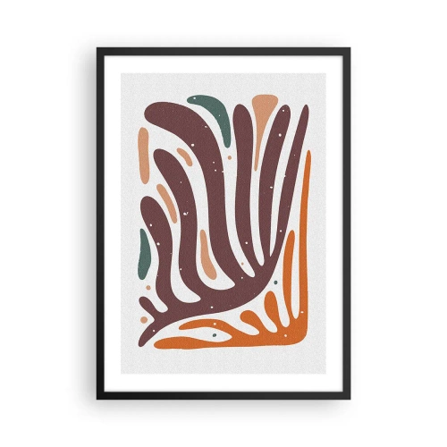 Pôster com moldura preta - Abstração orgânica em tons quentes de marrom e laranja - 50x70cm - Composição orgánica radiante - Decoração de parede moderna para a sala de estar e quarto ARTTOR