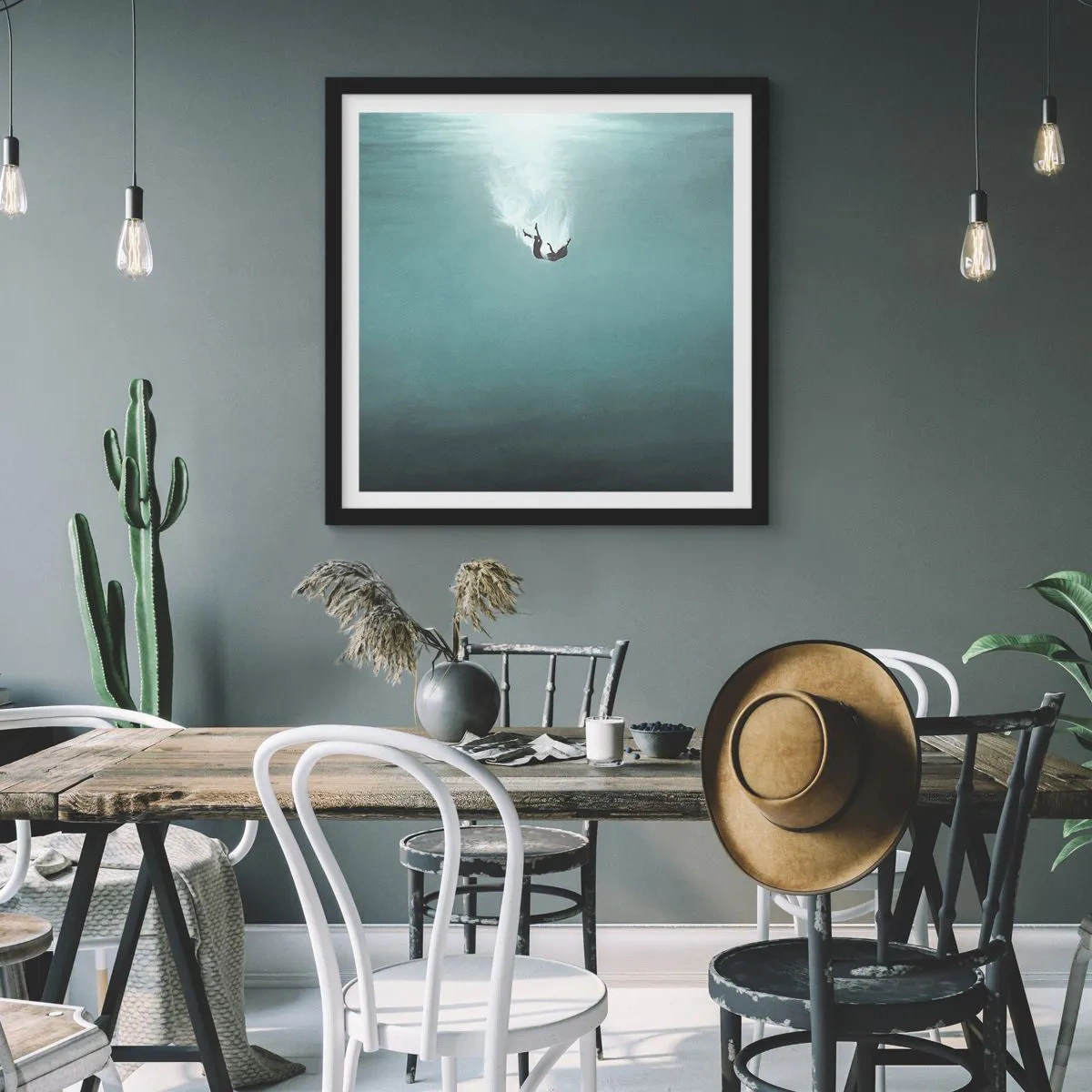 Pôster com moldura preta - Nos braços do oceano - 60x60 cm