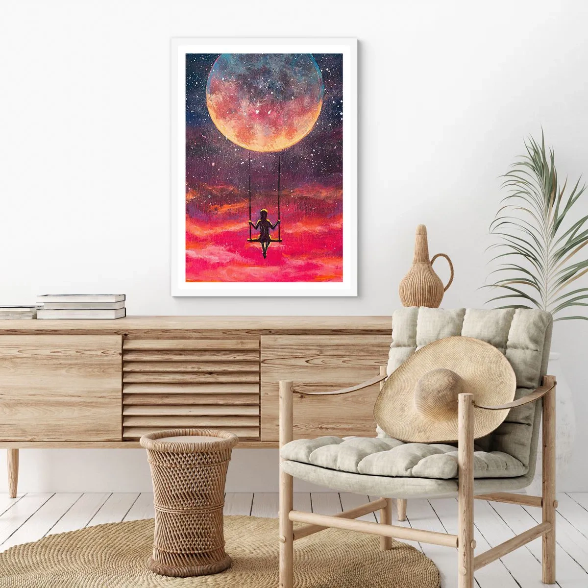 Pôster em moldura branca - Balanço nas nuvens - 40x50 cm