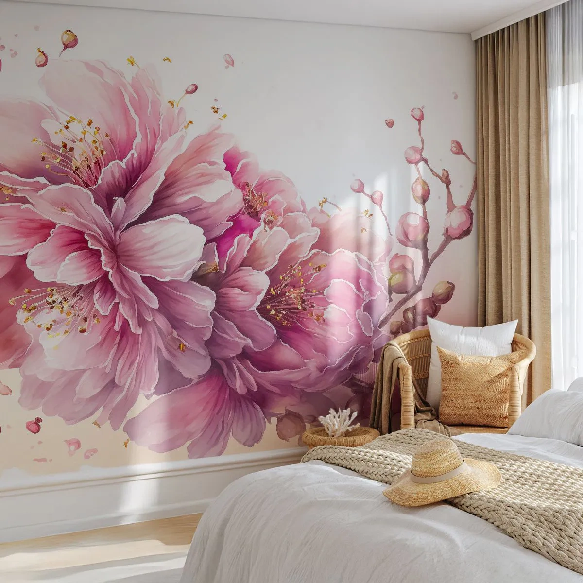 Papel de Parede Standard Eco - Flor de cerejeira - Florescendo, Flor, Aquarela - 150x105 cm