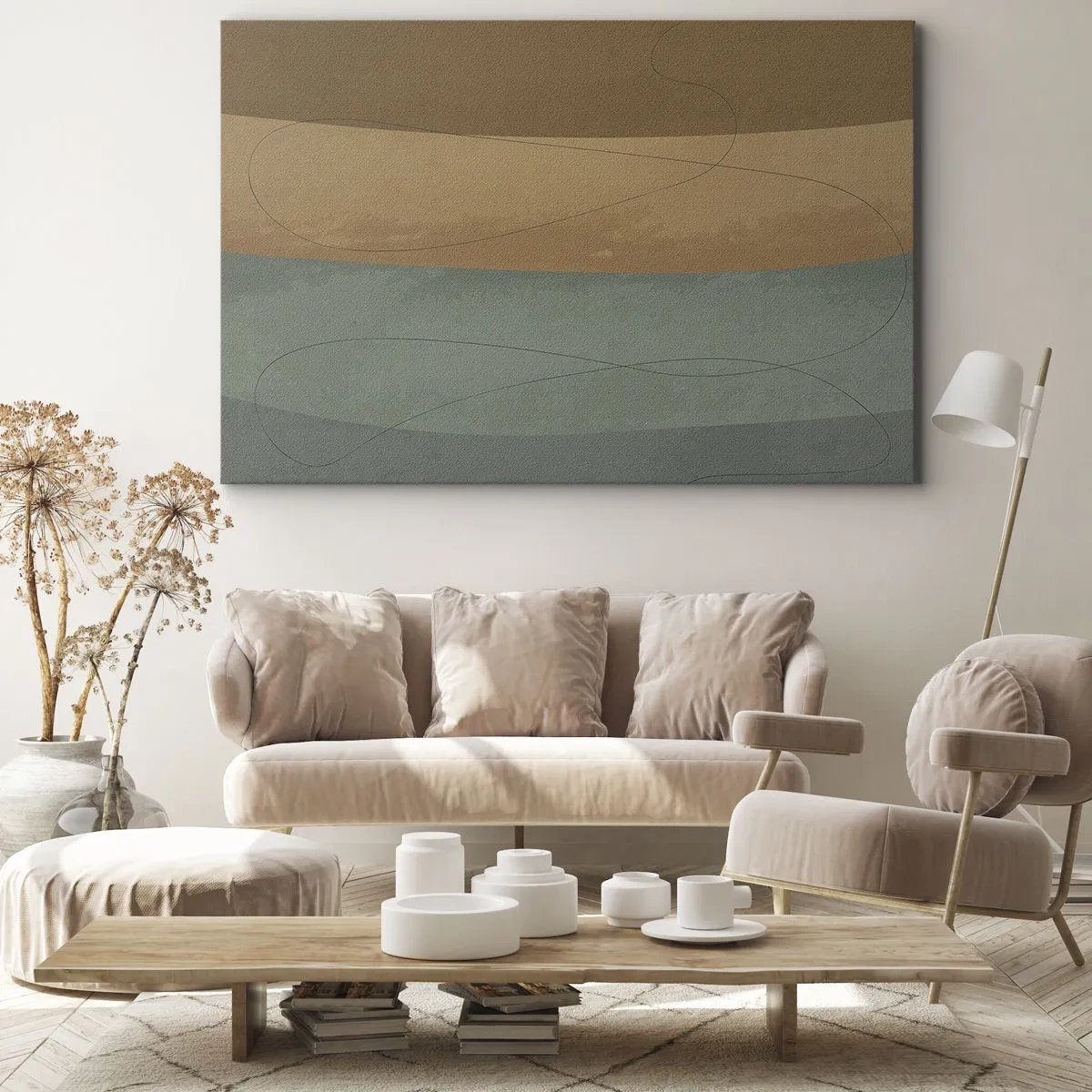 Quadro em tela - Composição abstrata em tons de terra naturais - 70x50cm - Composição horizontal - Decoração de parede moderna para a sala de estar e quarto ARTTOR