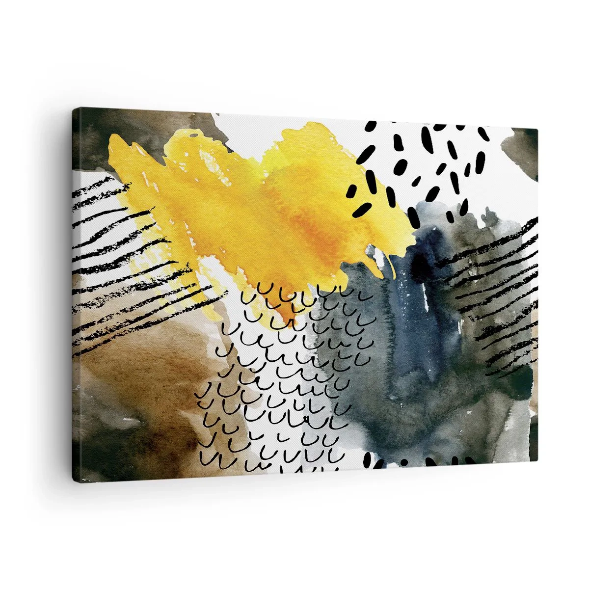 Quadro em tela - Uma composição abstrata com detalhes em amarelo e padrões gráficos. - 70x50cm - Reunião dos elementos da natureza - Decoração de parede moderna para a sala de estar e quarto ARTTOR