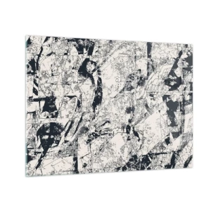 Quadro em vidro - Abstração em preto e branco com linhas e texturas dinâmicas - 70x50cm - Interpenetração de opostos - Decoração de parede moderna para a sala de estar e quarto ARTTOR