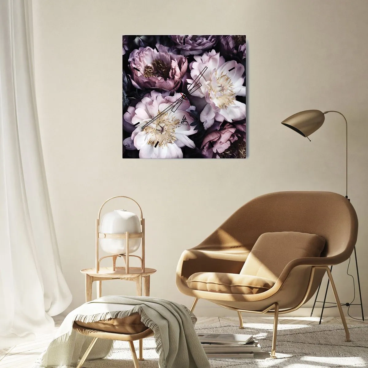 Relógio de parede - Relógio em vidro - Bouquet à moda antiga - 30x30 cm