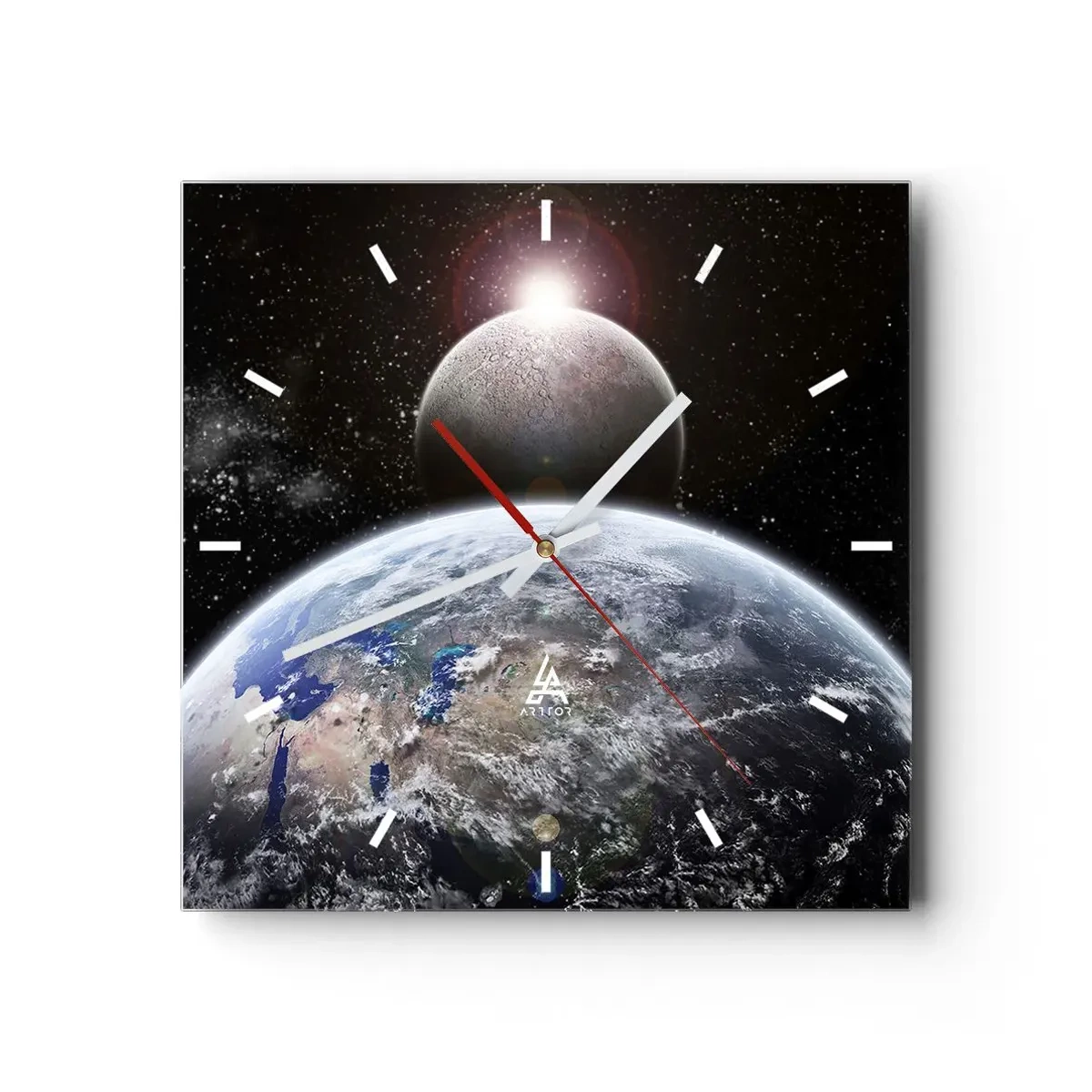 Relógio de parede - Relógio em vidro - Paisagem espacial - o nascer do sol - 40x40 cm