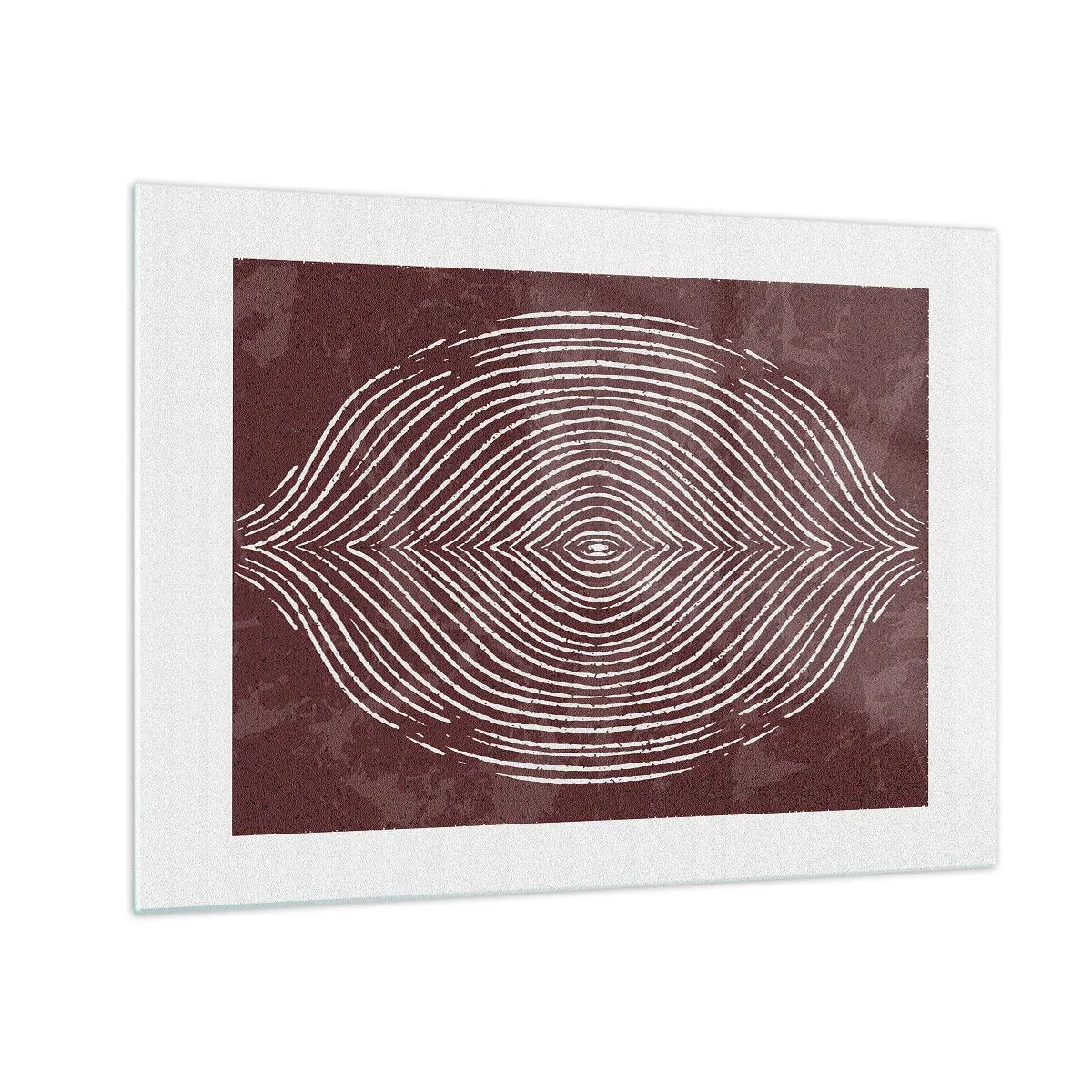 Quadro em vidro - Linhas simétricas em forma de olho em fundo bordô - 70x50cm - O espaço fala - Decoração de parede moderna para a sala de estar e quarto ARTTOR