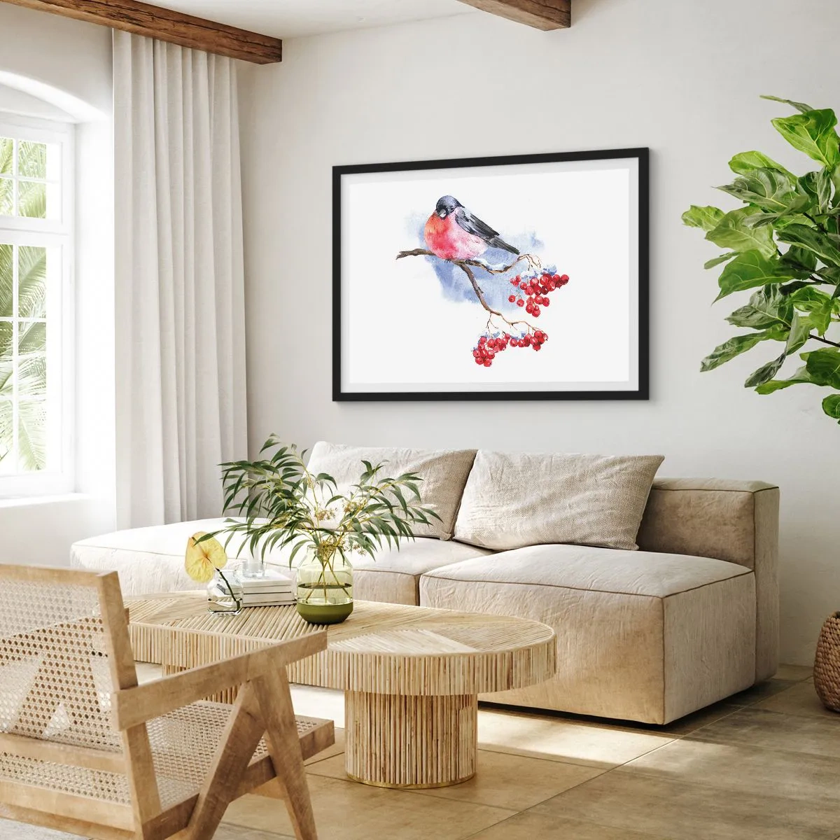 Pôster com moldura preta - Inverno a cores - 70x50 cm