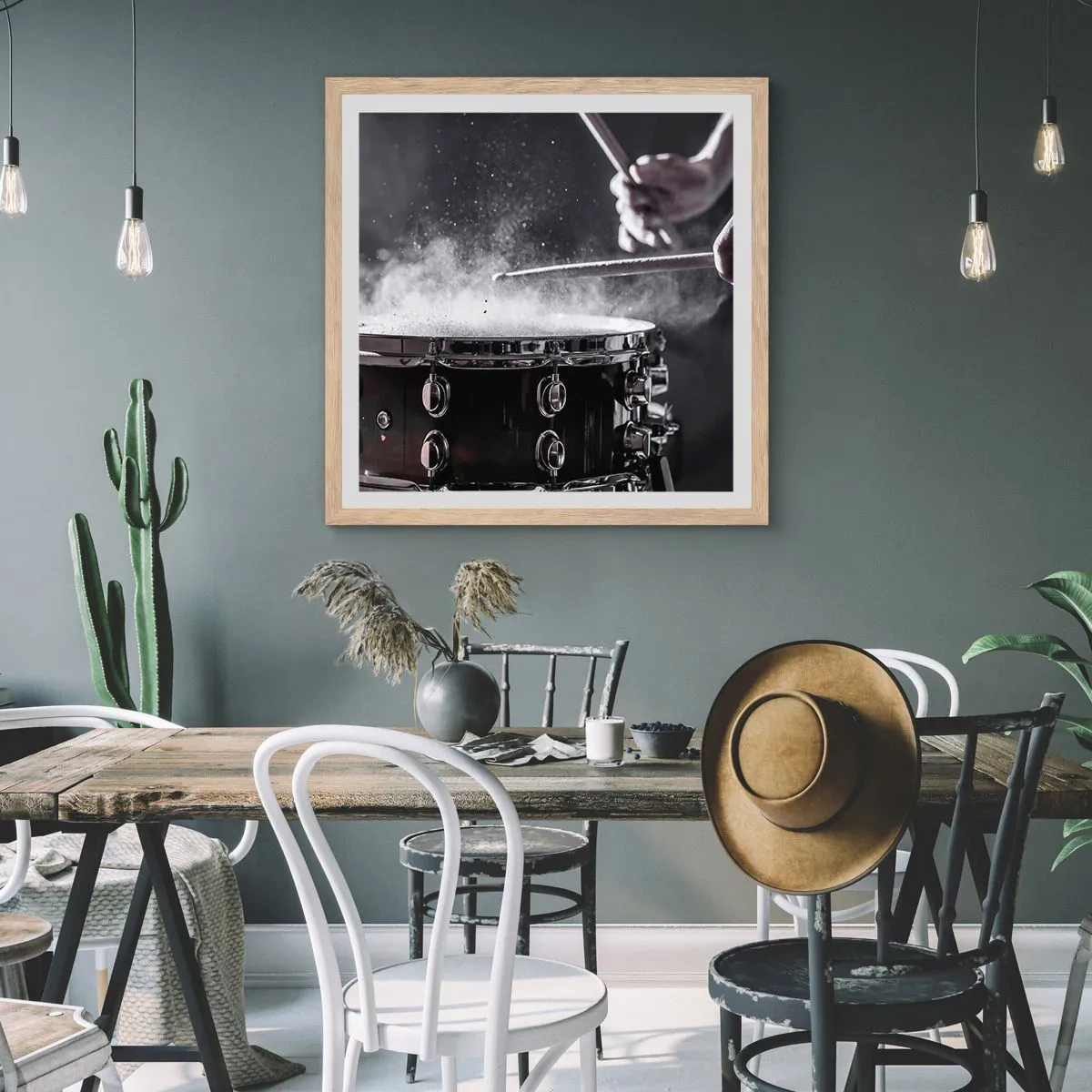 Pôster com moldura de carvalho claro - Pulso da música - 60x60 cm