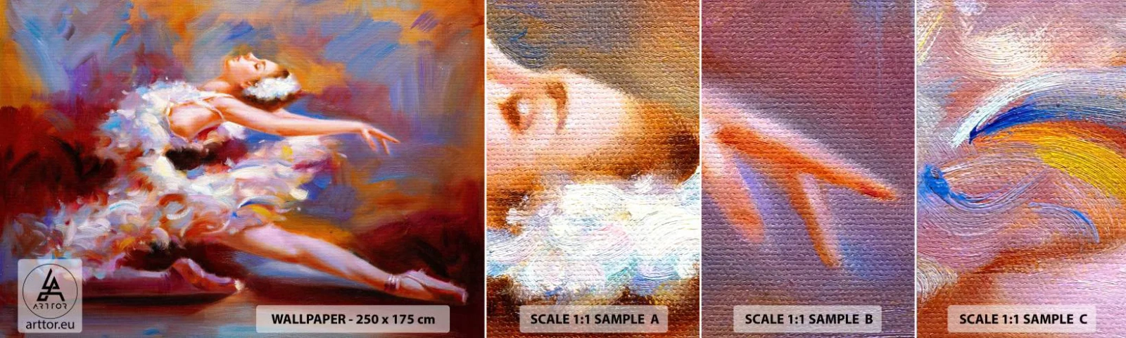 Amostra de papel de parede autocolante Deluxe Sticker - A graça do cisne - Balé, Bailarina, Dançarino - 100x30 cm