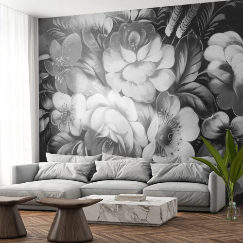 Papel de Parede Autocolante Deluxe Sticker - A beleza em cinza - Abstração, Flores, Pedaço - 450x315 cm