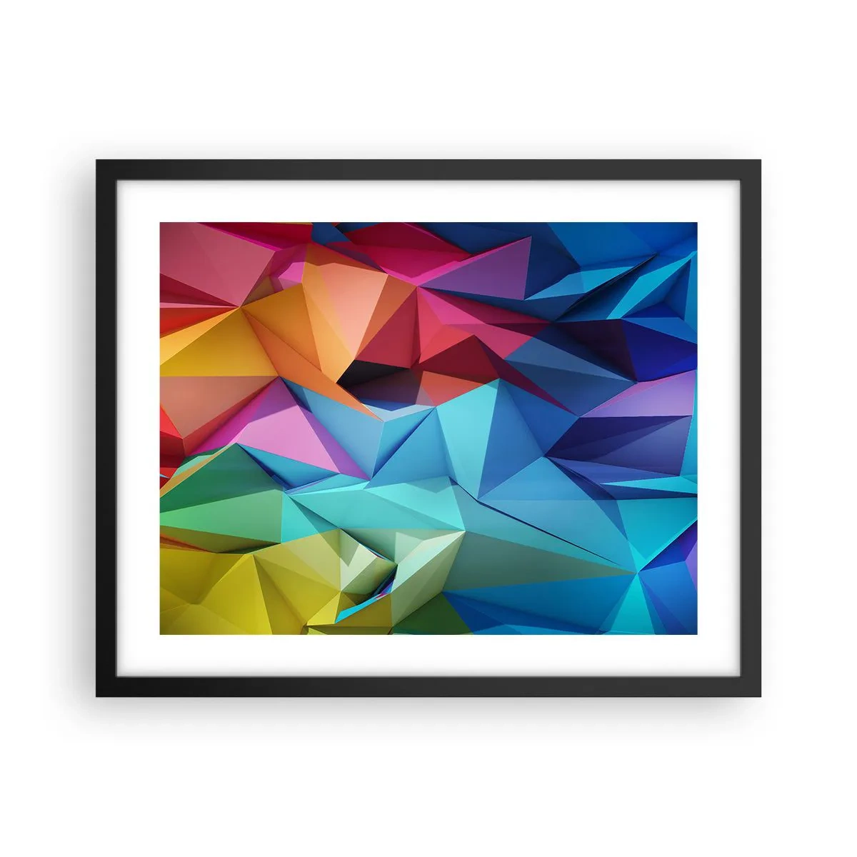 Pôster com moldura preta - Arco-íris de origami - 50x40 cm