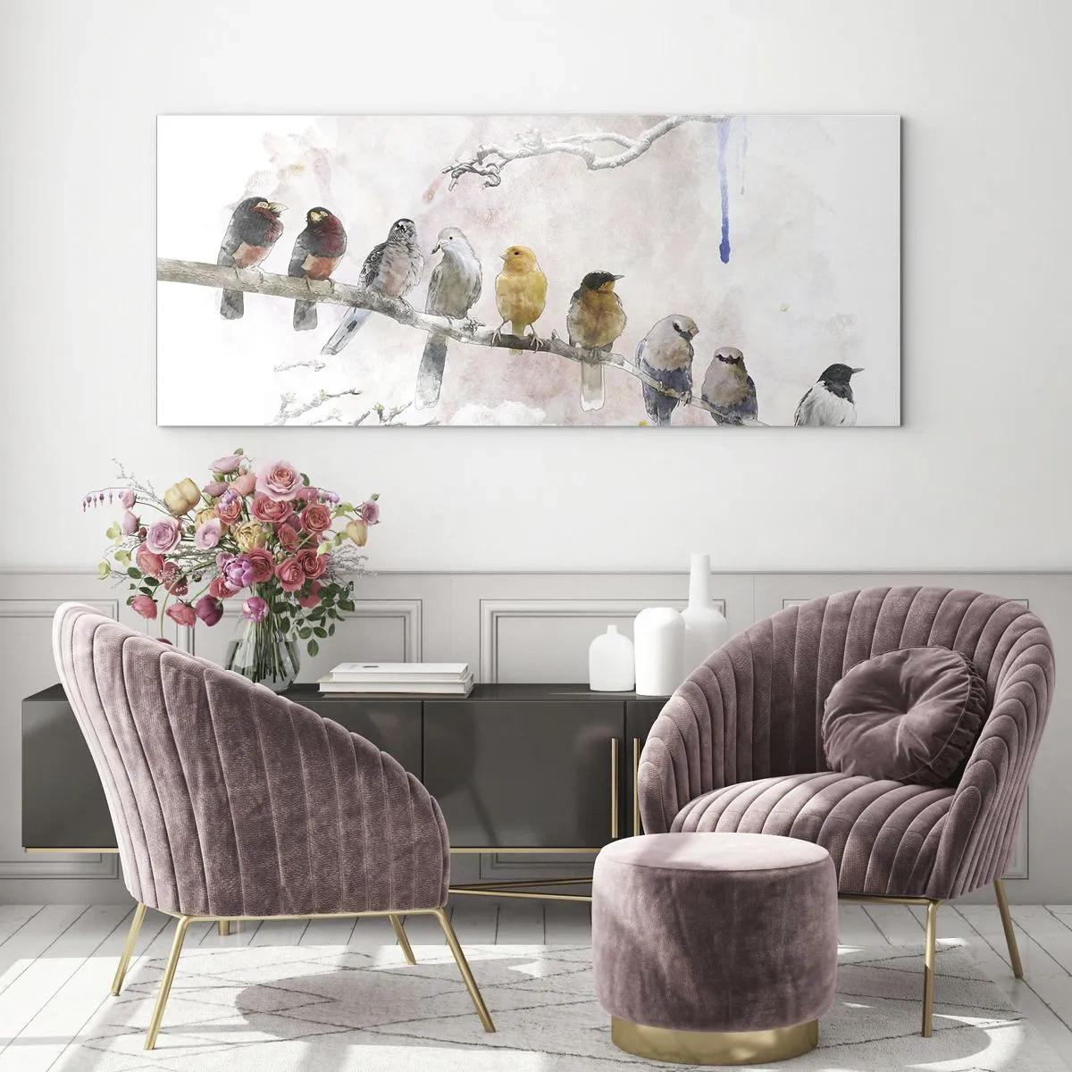 Quadro em vidro - Reunião alada - 120x50 cm