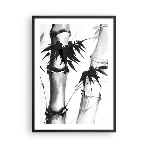 Pôster com moldura preta - Caules e folhas de bambu em estilo preto e branco - 50x70cm - Foco no Oriente - Decoração de parede moderna para a sala de estar e quarto ARTTOR