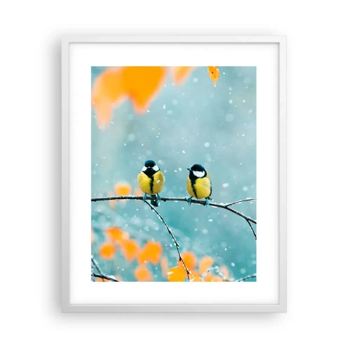 Pôster em moldura branca - Fofoca de pássaros - 40x50 cm
