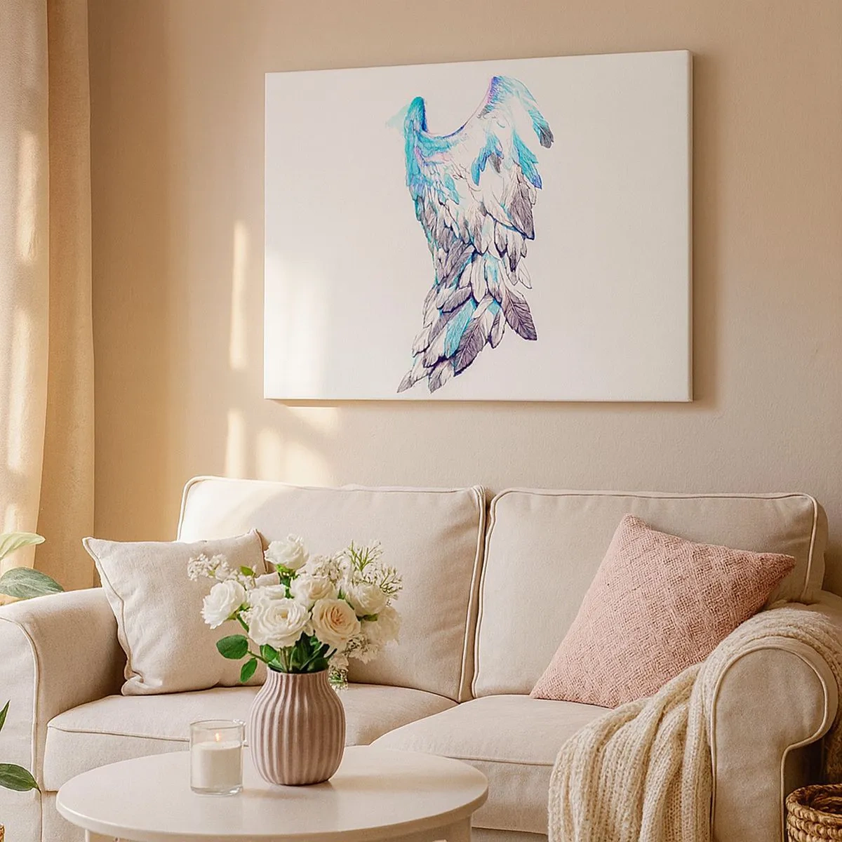 Quadro em tela - Delicadas asas de anjo em tons pastel - 70x50cm - Preciso de asas - Decoração de parede moderna para a sala de estar e quarto ARTTOR