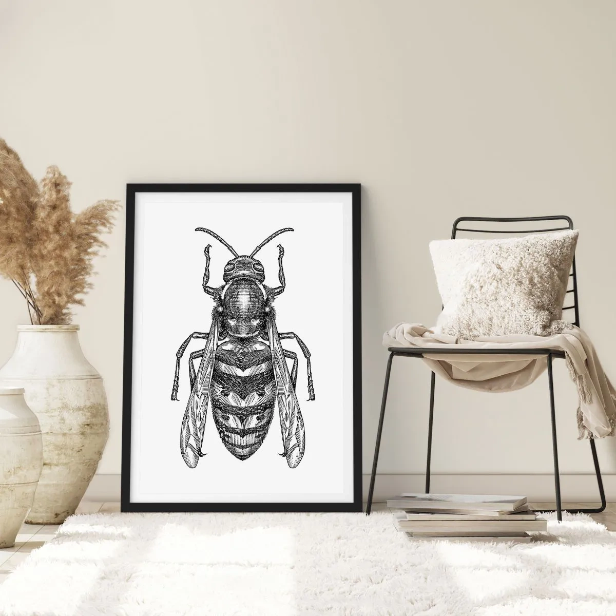 Pôster com moldura preta - Ilustração detalhada de uma vespa - 50x70cm - De um planeta de insetos - Decoração de parede moderna para a sala de estar e quarto ARTTOR