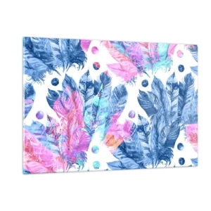 Quadro em vidro - Plumas em rosa e azul - 120x80 cm