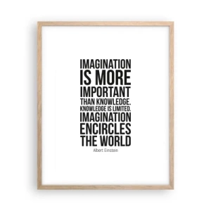 Pôster com moldura de carvalho claro - Einstein sobre o poder da imaginação - 40x50 cm