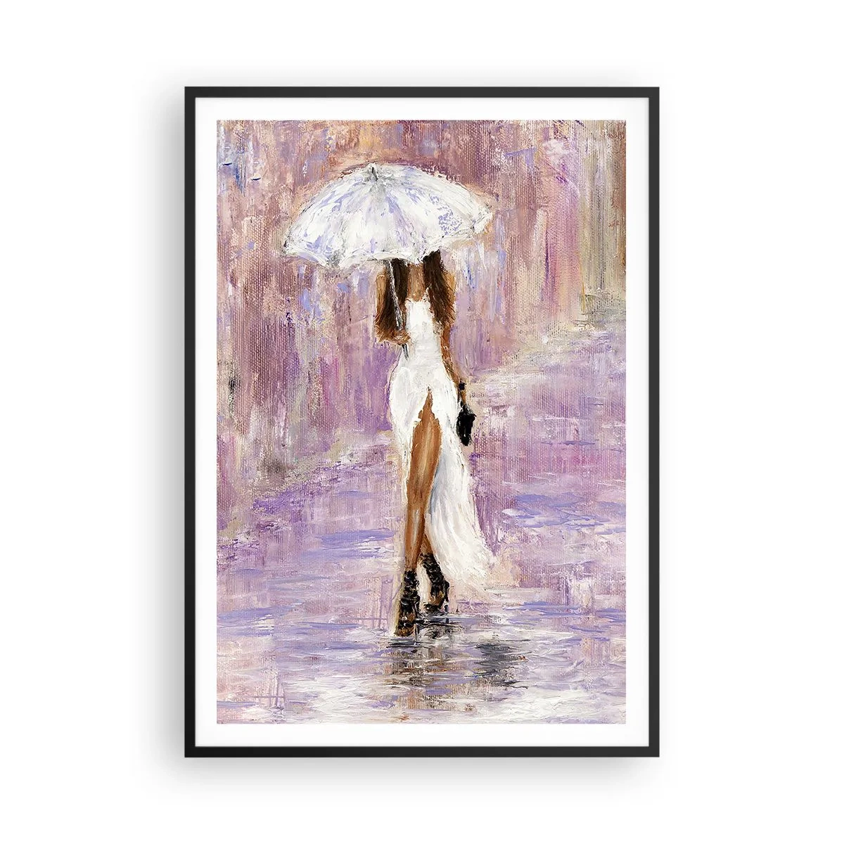 Pôster com moldura preta - Na chuva lilás - 70x100 cm