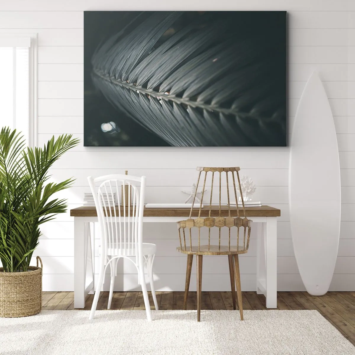 Quadro em tela - Close-up de um detalhe de folha de palmeira em tom escuro - 70x50cm - A precisão da natureza - Decoração de parede moderna para a sala de estar e quarto ARTTOR