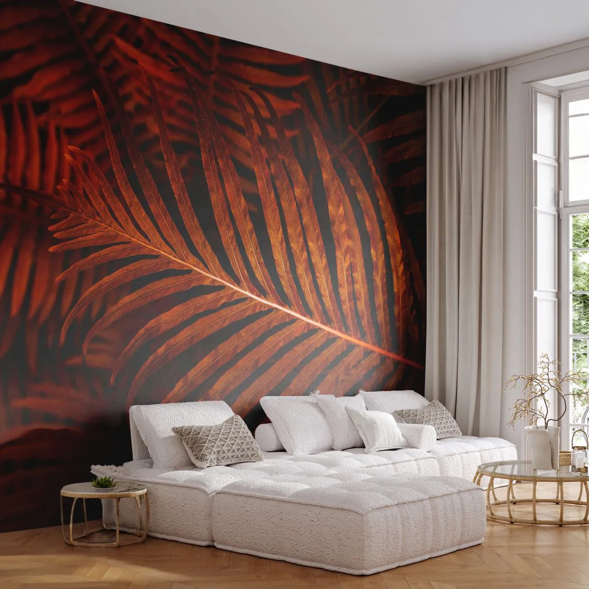 Papel de Parede Autocolante Deluxe Sticker - O calor da vida - Abstração, Folhas de palmeira, Planta tropical - 500x350 cm