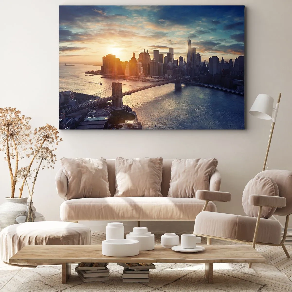 Quadro em tela - Panorama da cidade com a ponte e o rio à luz do pôr do sol - 70x50cm - Monumento da cultura ocidental - Decoração de parede moderna para a sala de estar e quarto ARTTOR