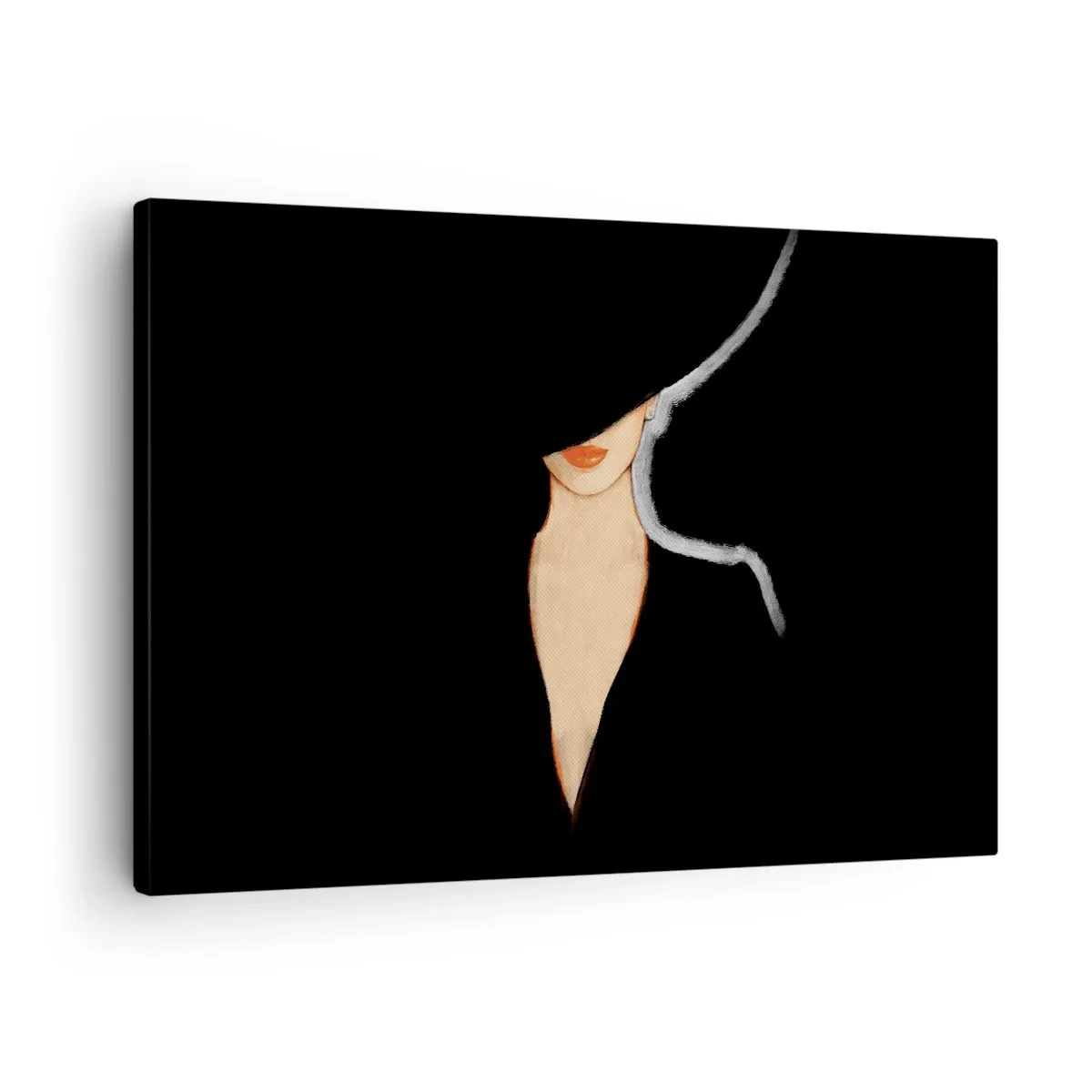 Quadro em tela - Silhueta de uma mulher com um chapéu em um fundo preto - 70x50cm - Elegância e estilo - Decoração de parede moderna para a sala de estar e quarto ARTTOR