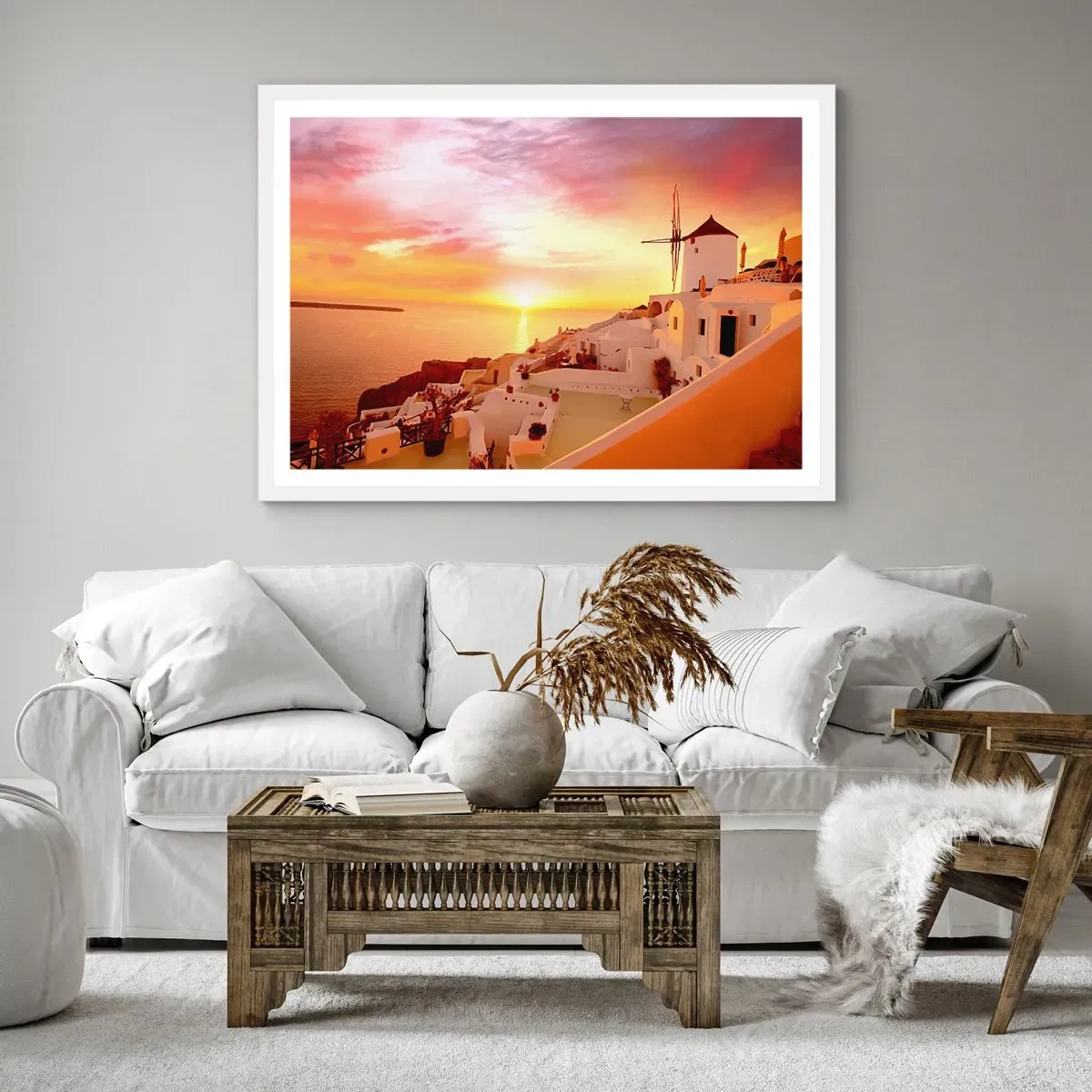 Pôster em moldura branca - Derreter em branco e ouro - 100x70 cm