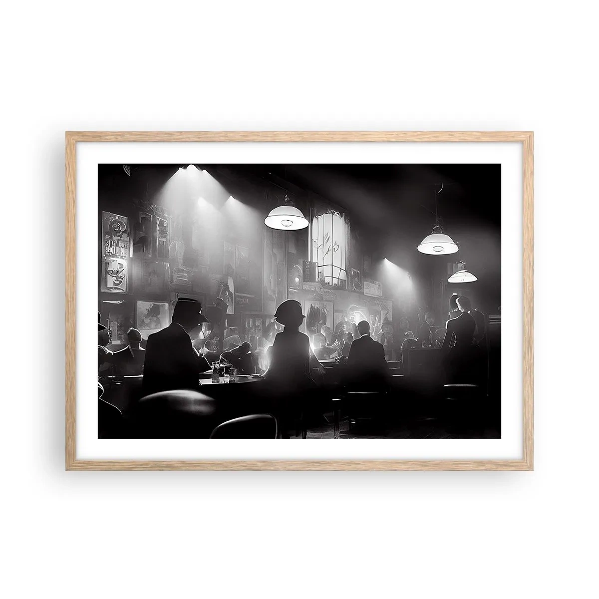Pôster com moldura de carvalho claro - Em uma atmosfera de jazz - 70x50 cm