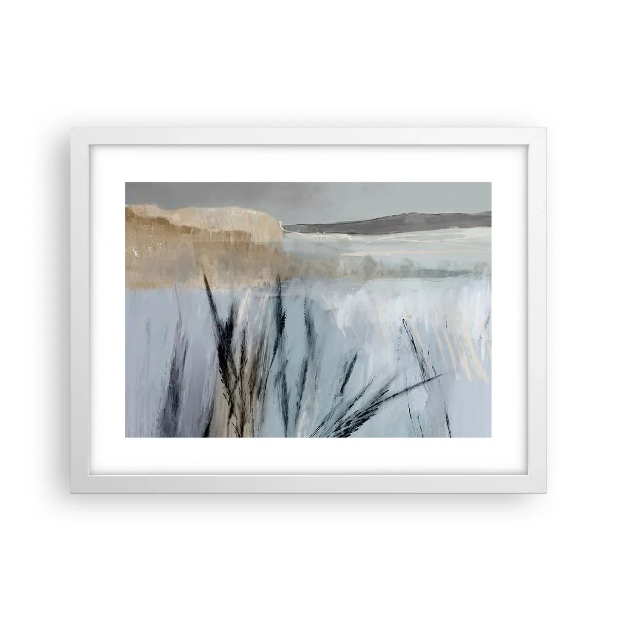 Pôster em moldura branca - Campos de inverno - 40x30 cm