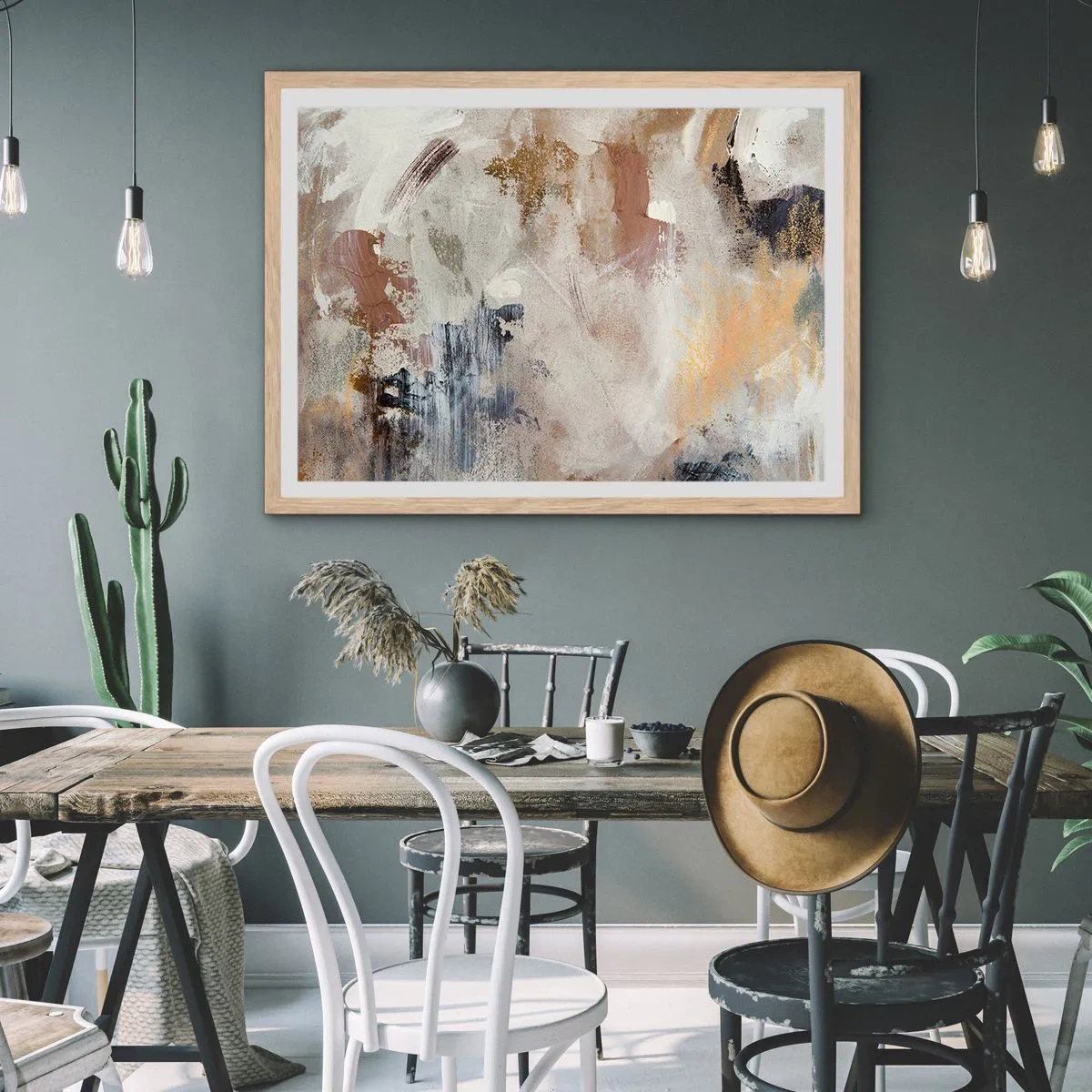 Pôster com moldura de carvalho claro - Abstração enevoada - 50x40 cm