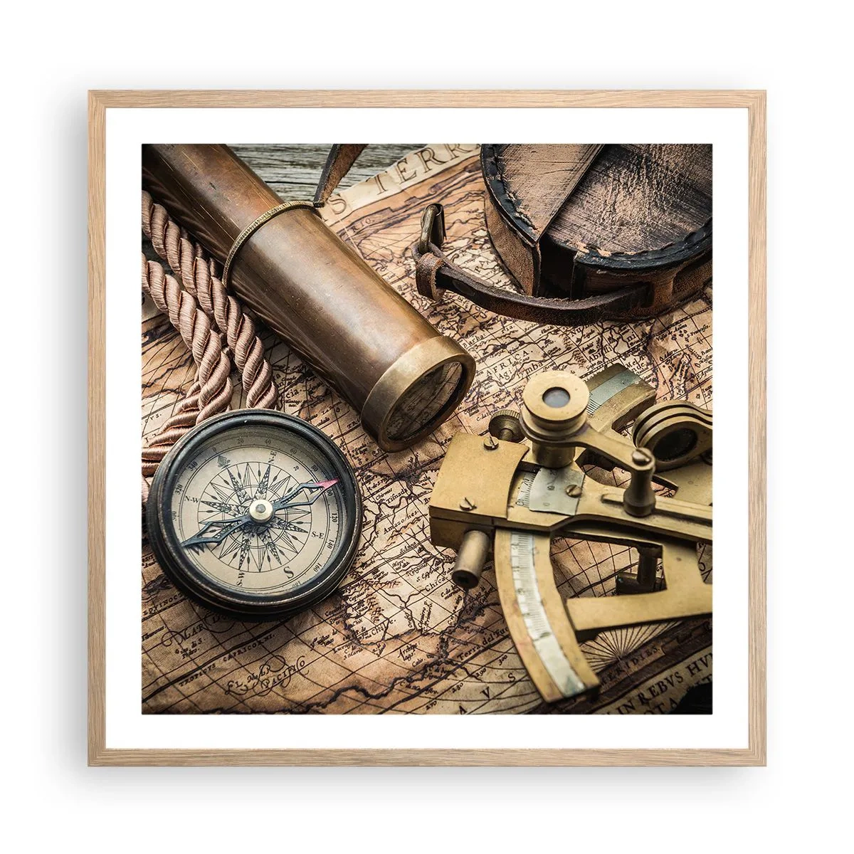 Pôster com moldura de carvalho claro - Definir um rumo - 60x60 cm