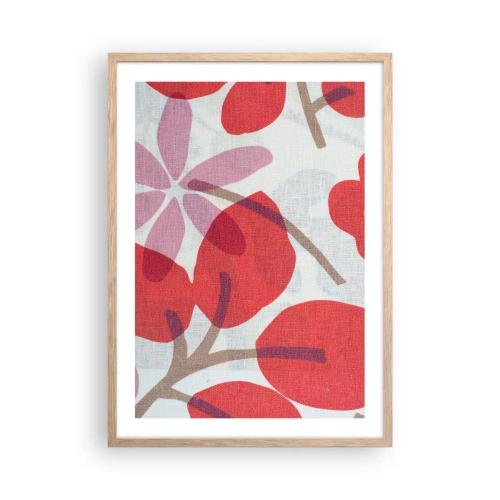 Pôster com moldura de carvalho claro - Arranjo de flores em rosa - 50x70 cm