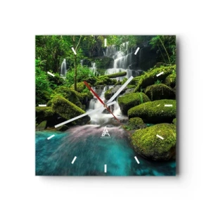 Relógio de parede - Relógio em vidro - Turquesa, safiras e prata líquida - 30x30 cm