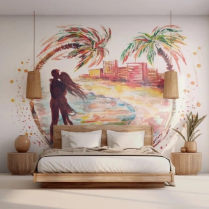 Papel de Parede Premium Canvas - Férias românticas - Pessoas, Coqueiro, Praia - 500x350 cm