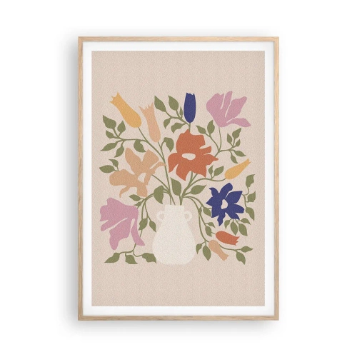 Pôster com moldura de carvalho claro - Buquê delicado - 70x100 cm