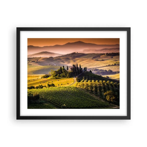 Pôster com moldura preta - Arcádia - Paisagem toscana - 50x40 cm