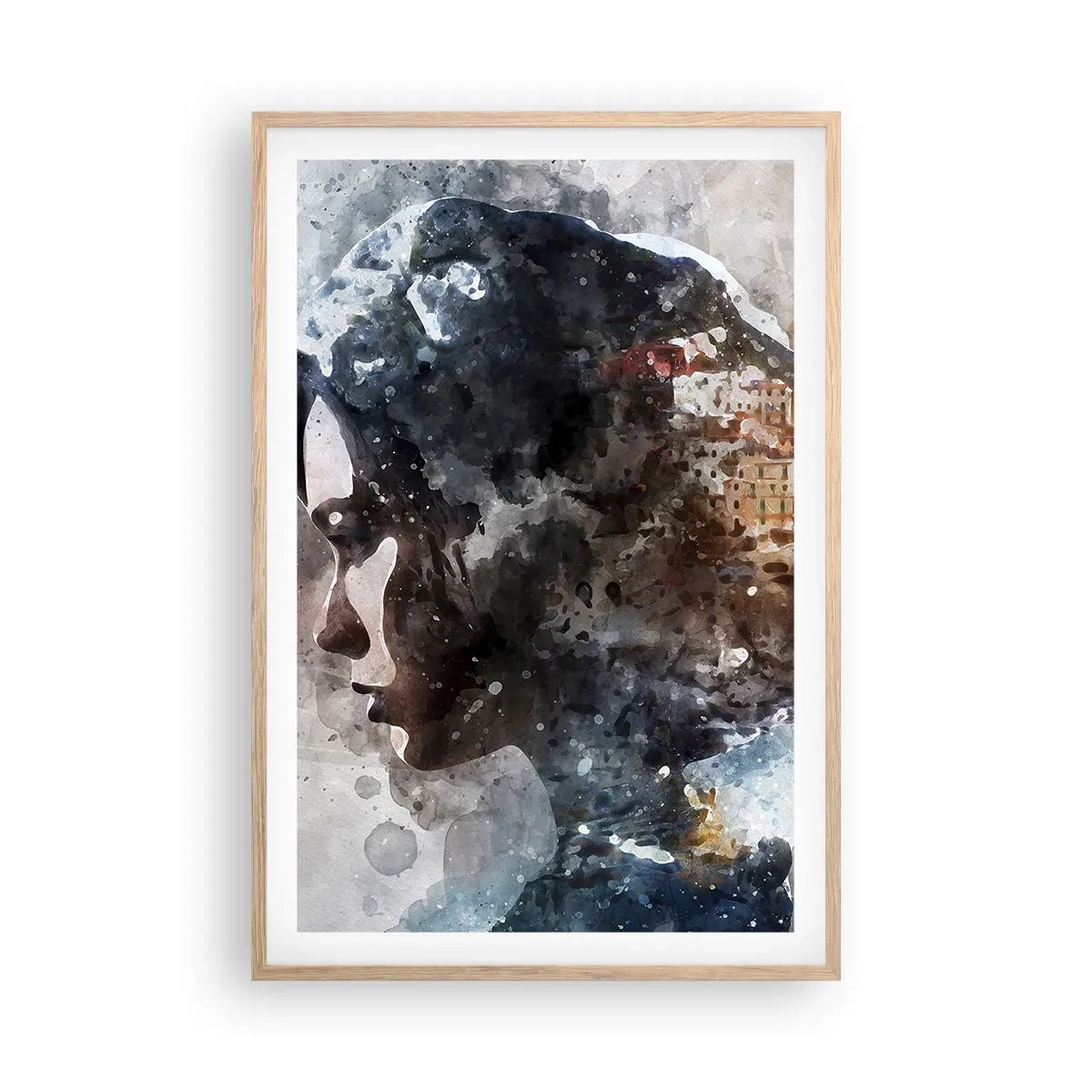 Pôster com moldura de carvalho claro - Uma história sobre uma menina e uma cidade ao fundo - 61x91 cm