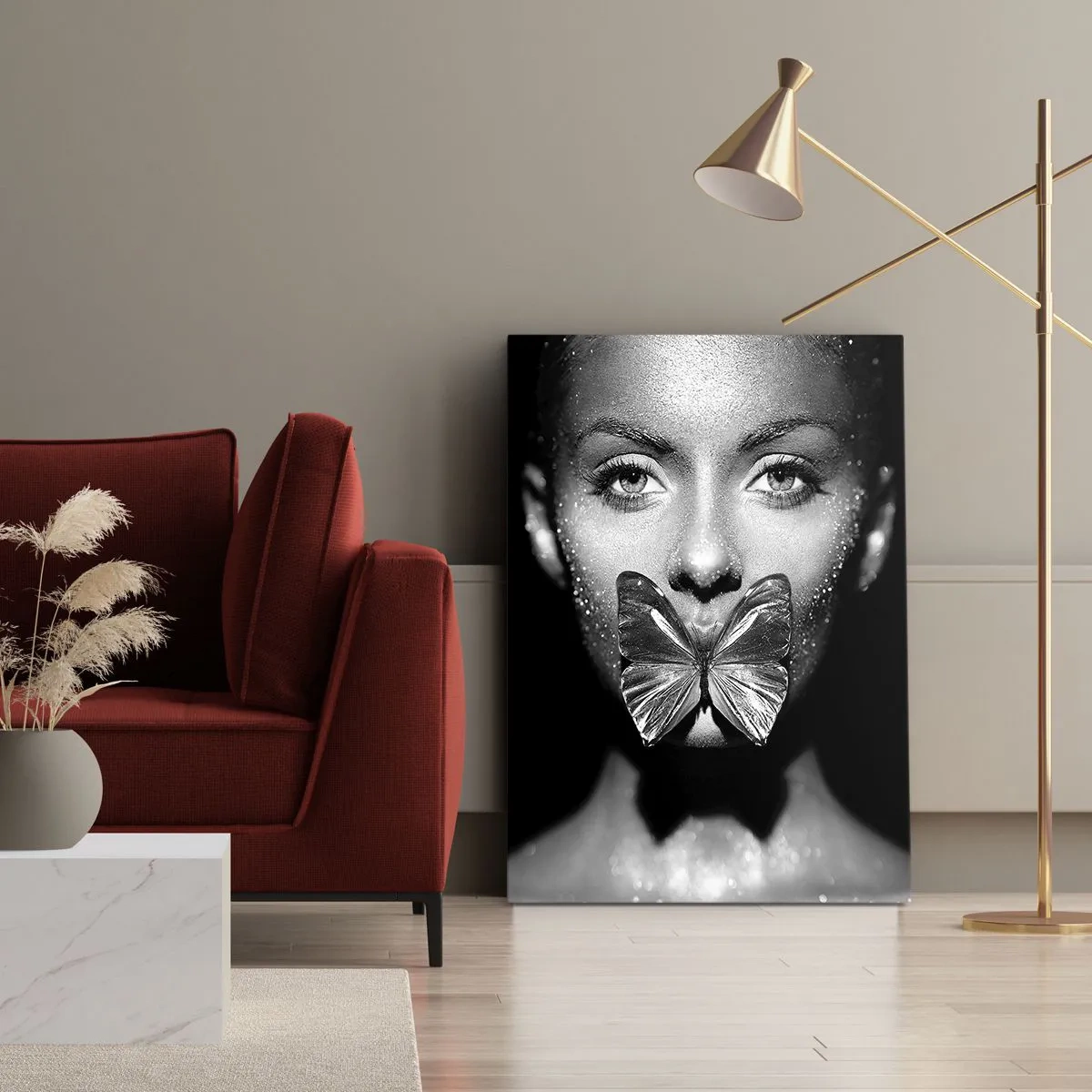 Quadro em tela - O beijo da borboleta - 45x80 cm