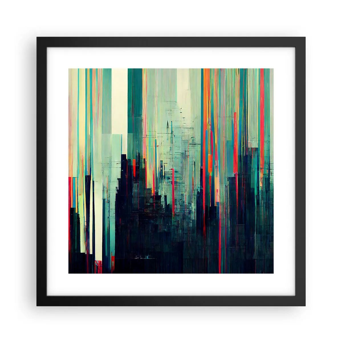 Pôster com moldura preta - Cidade futurista - 40x40 cm