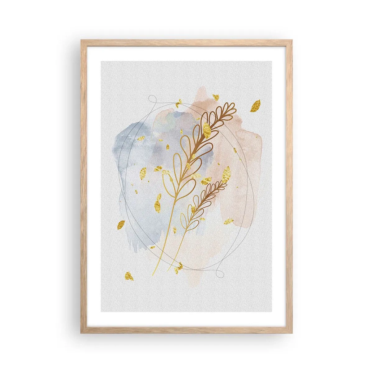 Pôster com moldura de carvalho claro - Explosão dourada - 50x70 cm
