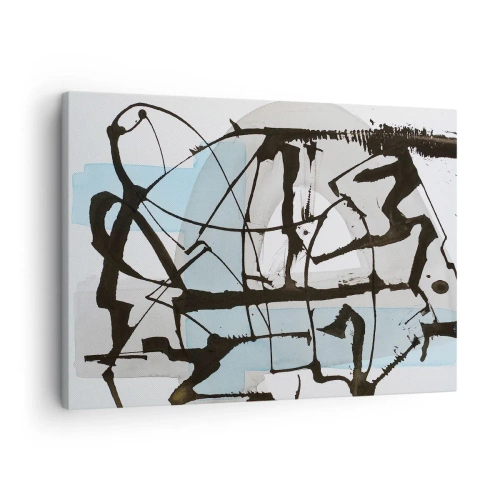 Quadro em tela - Linhas e formas abstratas em azul e preto - 70x50cm - Azul mesmo assim - Decoração de parede moderna para a sala de estar e quarto ARTTOR
