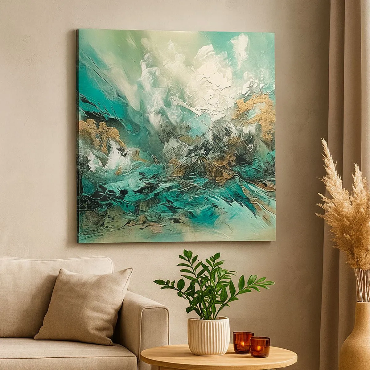 Quadro em tela - Surf esmeralda e preto - 30x30 cm