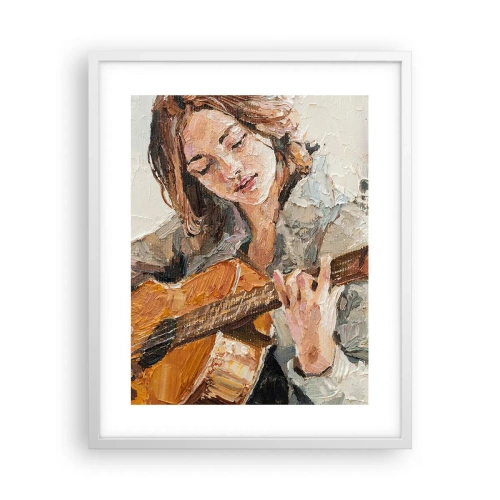 Pôster em moldura branca - Concerto de violão e coração de rapariga - 40x50 cm
