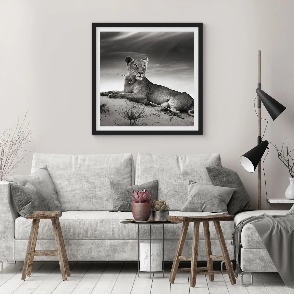 Pôster com moldura preta - Descanso da Rainha do Deserto - 60x60 cm