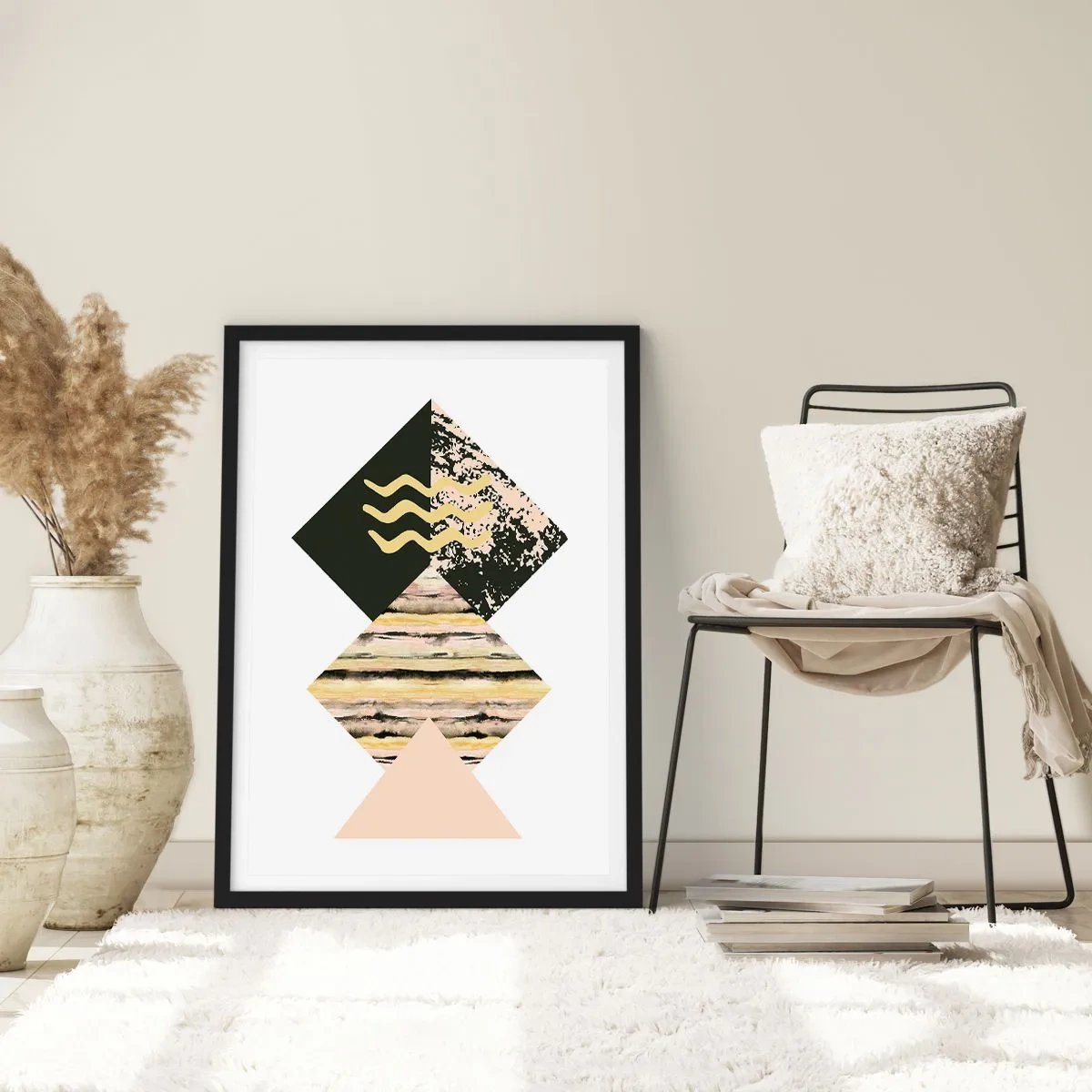 Pôster com moldura preta - Composição geométrica abstrata em cores delicadas - 50x70cm - Não é tão simples assim - Decoração de parede moderna para a sala de estar e quarto ARTTOR