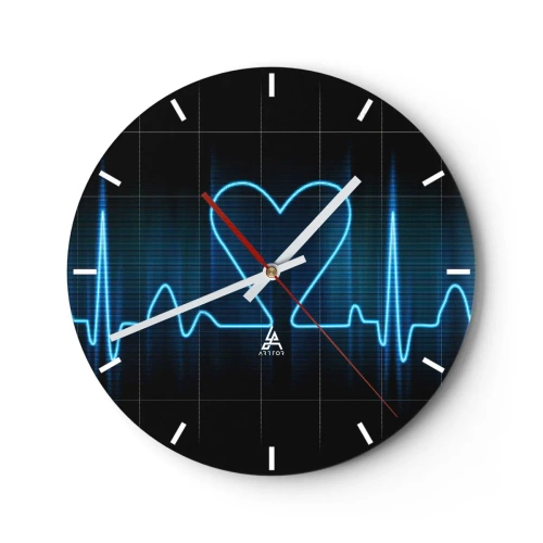 Relógio de parede - Relógio em vidro - Motivo de linha de ECG em forma de coração em fundo preto - 30x30cm - No ritmo do coração - Decoração de parede moderna para a sala de estar, cozinha e quarto ARTTOR