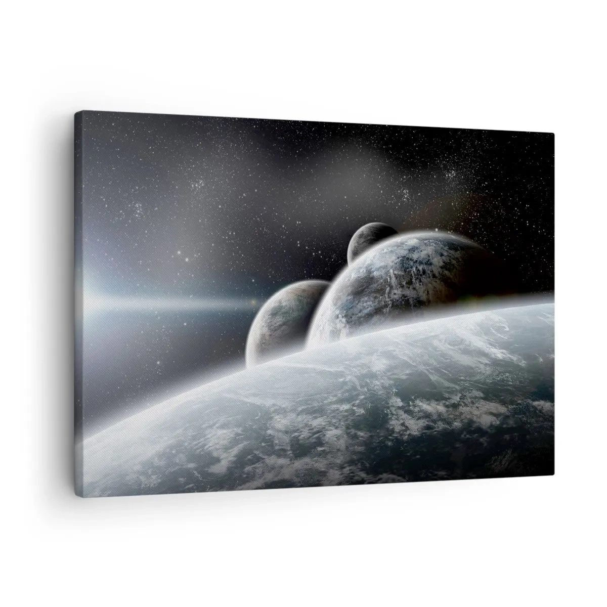 Quadro em tela - Planetas no espaço contra o fundo de estrelas e galáxias - 70x50cm - Música cósmica das esferas - Decoração de parede moderna para a sala de estar e quarto ARTTOR