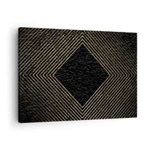 Quadro em tela - Fundo preto com um padrão geométrico de linhas douradas - 70x50cm - Geometria em estilo glamoroso - Decoração de parede moderna para a sala de estar e quarto ARTTOR
